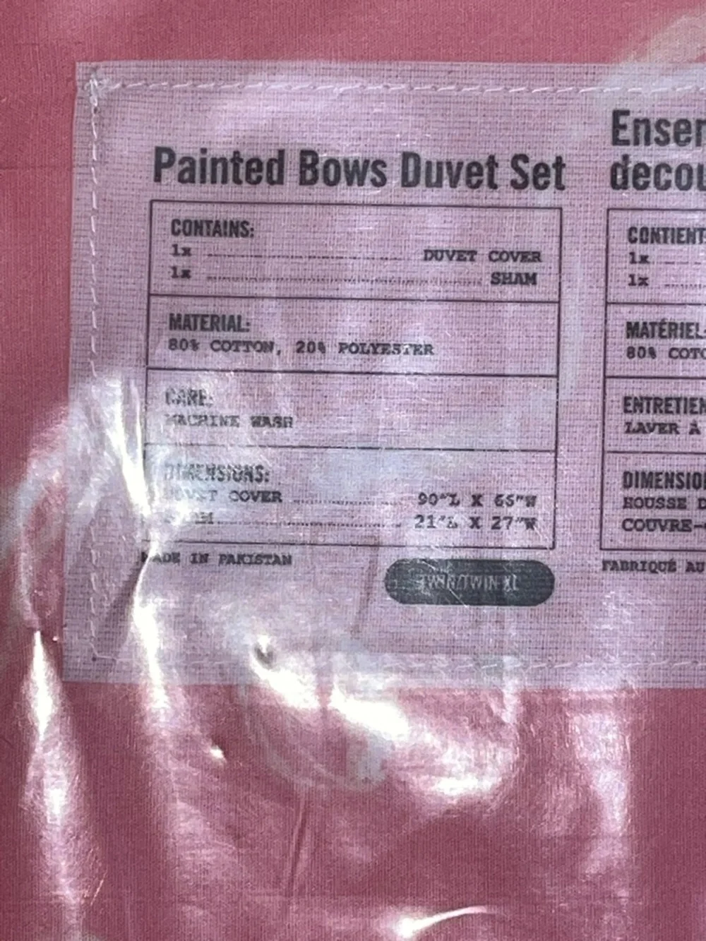 Urban Outfitters UO HOME Painted Bows Pink Duvet Set TWIN XL NEW NWT